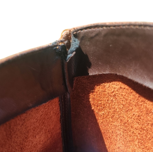 Vintage Terra Cotta Brown Tall Leather Boot Size 10 Small Strap Buckle Wood Heel - Picture 5 of 9